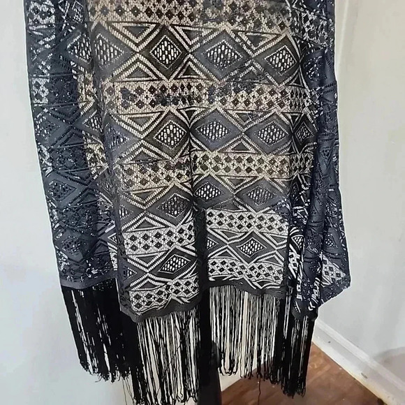 Black Fringe Open Knit Cardigan. Size Medium - Picture 5 of 5